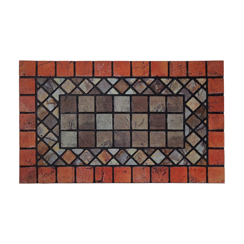 Nicoman Tile Heavy Duty Boot Scraper Doormat NonSlip AntiFatigue EcoFriendly Rubber IndoorOutdoor Door Mat Rectangular 75x44cm Red Border