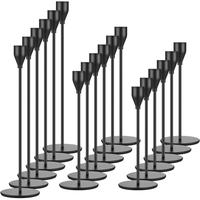 Set of 18 Tall Candlestick Holders Thin Metal Taper Candle Holders for Table Centerpiece Modern Decorative Pillar Candle Sticks Stand for Home Wedding Christmas DecorationBlack