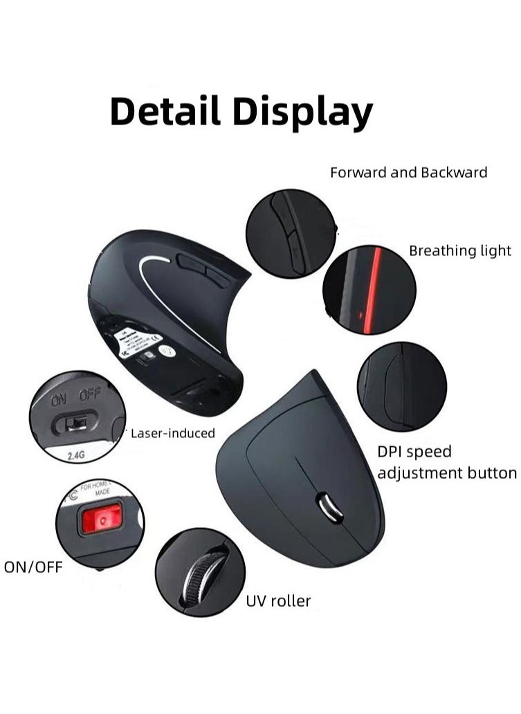 Fankalo - Ergonomic Vertical Mouse,Wireless Bluetooth Mouse With USB Receiver,800/1200/1600 3 Adjustable DPI Levels Silent Mouse,2.4GHz Optical Mouse,6 Buttons Wireless Mouse for Laptop, Desktop, PC, MacBook - Image 1