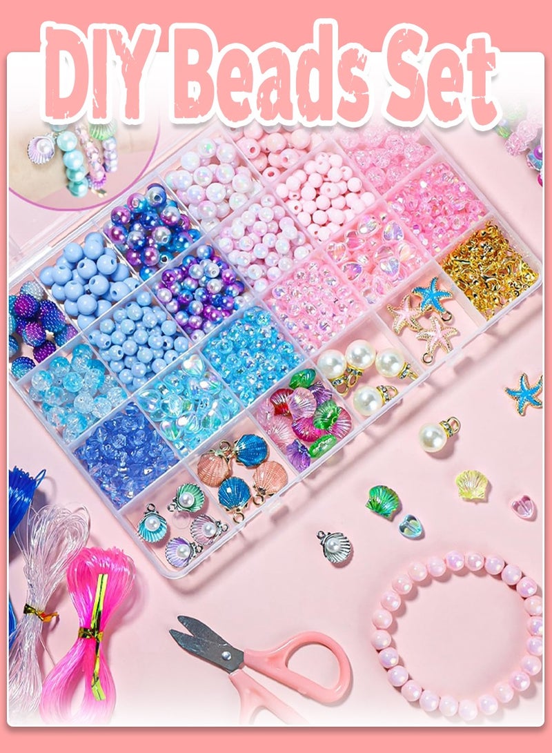 625 Piece Bead Set for Bracelets - 24 Colours Sea Theme Craft Set, Bead Set Children from 4 Years and Adults Including Jewellery Accessories for Threading | DIY Bracelet Making Kit - Image 1