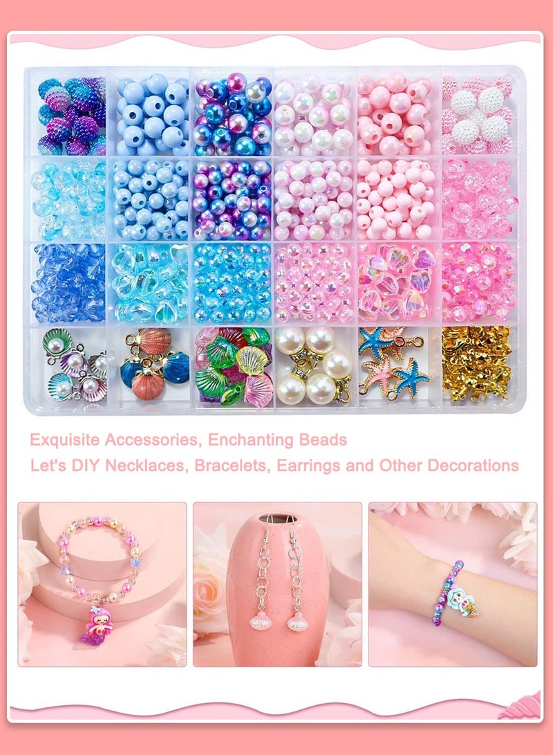 625 Piece Bead Set for Bracelets - 24 Colours Sea Theme Craft Set, Bead Set Children from 4 Years and Adults Including Jewellery Accessories for Threading | DIY Bracelet Making Kit - Image 2