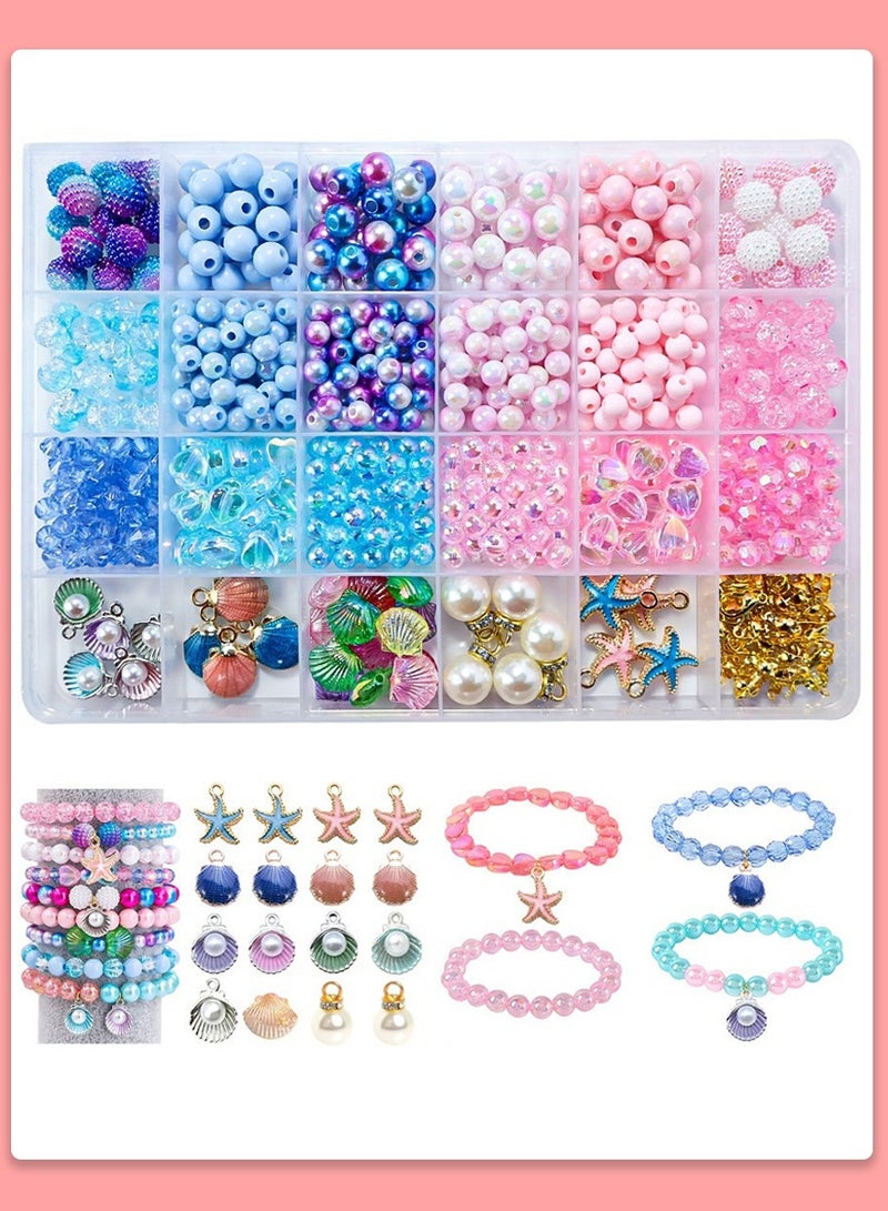 625 Piece Bead Set for Bracelets - 24 Colours Sea Theme Craft Set, Bead Set Children from 4 Years and Adults Including Jewellery Accessories for Threading | DIY Bracelet Making Kit - Image 4
