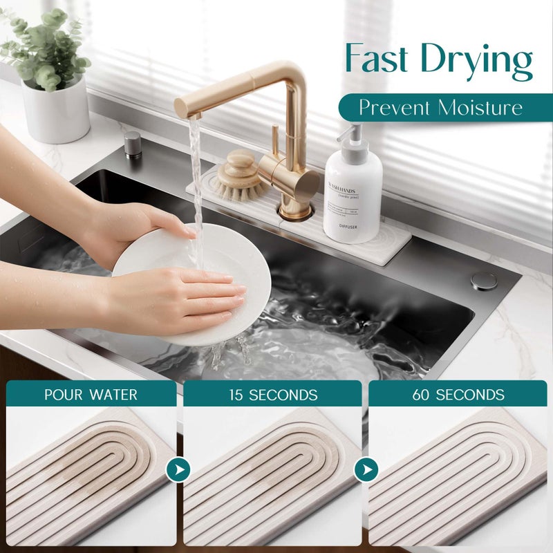 Eormoe Kitchen Sink Faucet Mat - 15.7in Diatomite Sink Protectors for Kitchen Sink, Stone Sink Splash Guard for Kitchen Counter Sink Accessories (Light Grey, 15.7'' x 3.9'') - Image 3