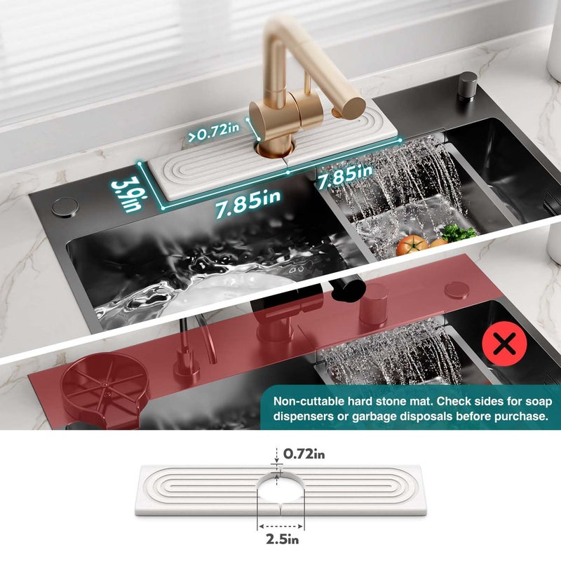 Eormoe Kitchen Sink Faucet Mat - 15.7in Diatomite Sink Protectors for Kitchen Sink, Stone Sink Splash Guard for Kitchen Counter Sink Accessories (Light Grey, 15.7'' x 3.9'') - Image 2