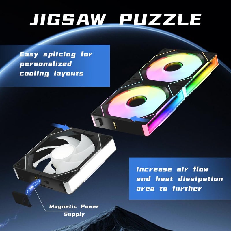 Jungle Leopard Interstellar V1 120mm PC Case Fansï¼ŒInfinity Mirror Module Daisy-Chain 2000RPM PWM Case Fans 120mm Triple Pack Suitable for Computer Case & CPU Cooling (Black) - Image 4