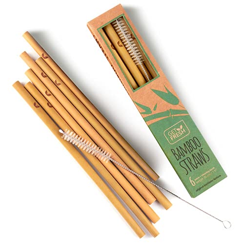 GET FRESH Reusable Bamboo Drinking Straws Set  6Pack Natural Straws for Kids and Adults  BPAFree NonPlastic Original Set for Everyday Use