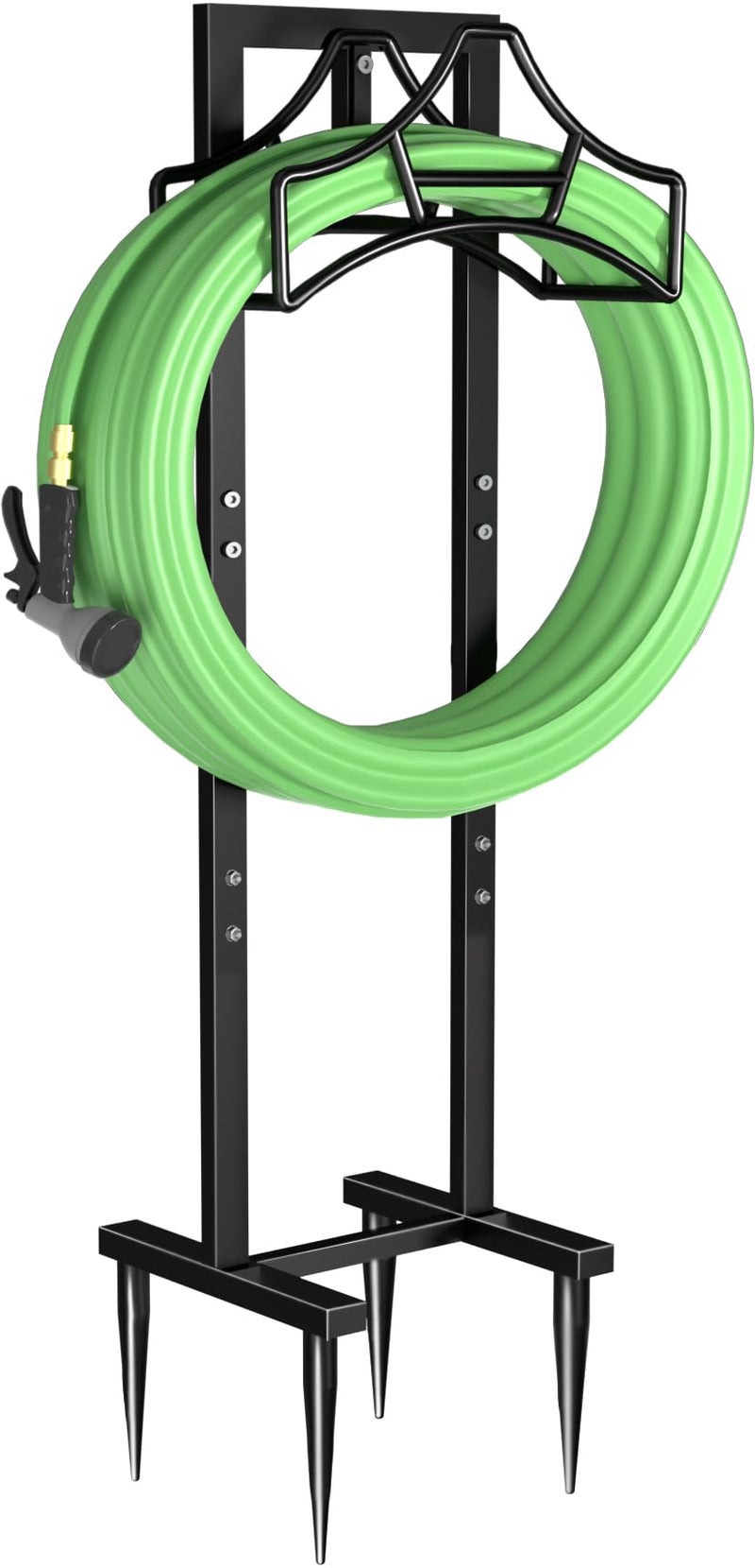 Garbuildman Garden Hose Holder With 4 Spikes, Freestanding Metal Hose Stand for Outdoor Garden, Detachable Hose Storage Rack for Lawn & Yard, Shiny Black - Image 1