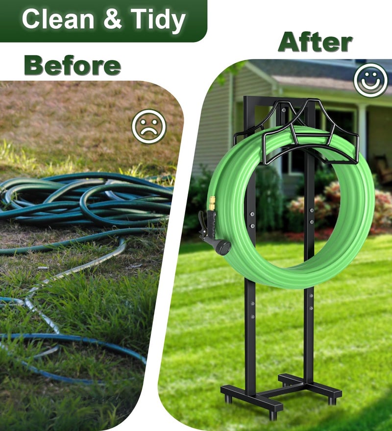 Garbuildman Garden Hose Holder With 4 Spikes, Freestanding Metal Hose Stand for Outdoor Garden, Detachable Hose Storage Rack for Lawn & Yard, Shiny Black - Image 3