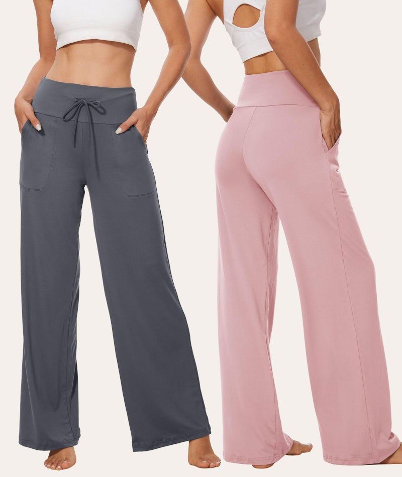 TNNZEET 3 Pack Women's Wide Leg Pants with Pockets - Casual Loose Yoga Trouser Pants Sweatpants Palazzo Lounge Pajama Pants - Image 2
