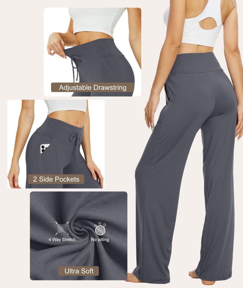 TNNZEET 3 Pack Women's Wide Leg Pants with Pockets - Casual Loose Yoga Trouser Pants Sweatpants Palazzo Lounge Pajama Pants - Image 3
