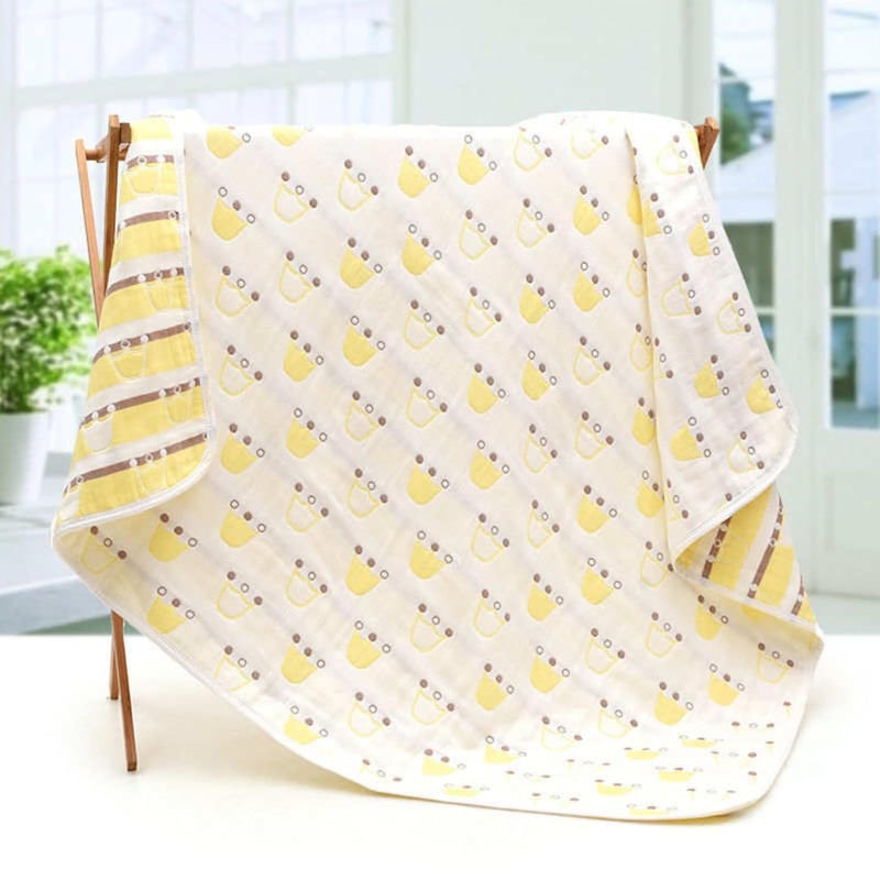 MumsLap Baby Muslin Blanket For Newborn | 6 Layer Gauze Cotton | Soft Swaddle Wrap Blanket/Quilt/Bath Towel/Nursing Cover/Crib Blankets For Boys And Girls (Yellow Crown), 200 tc - Image 1