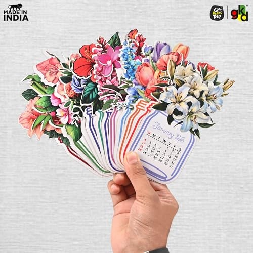 Gift Kya De GKD Paper Desk Calendar 2026 with Wooden Stand | Monthly Flip Calendar for Office, Home & Study Table | Aesthetic Floral Theme | Canning Jar Shaped | Eco-Friendly & Durable - Image 4