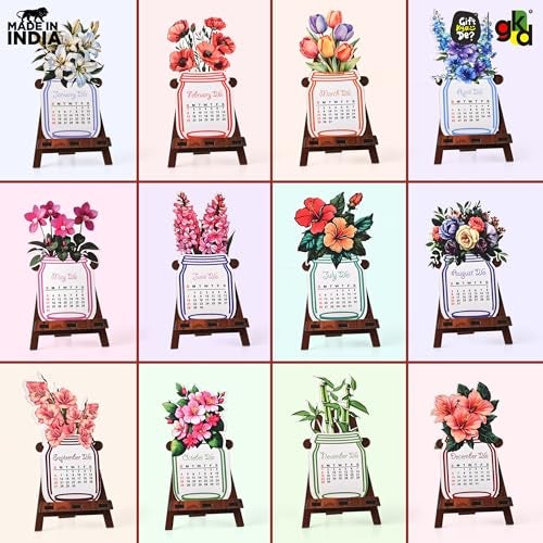 Gift Kya De GKD Paper Desk Calendar 2026 with Wooden Stand | Monthly Flip Calendar for Office, Home & Study Table | Aesthetic Floral Theme | Canning Jar Shaped | Eco-Friendly & Durable - Image 5