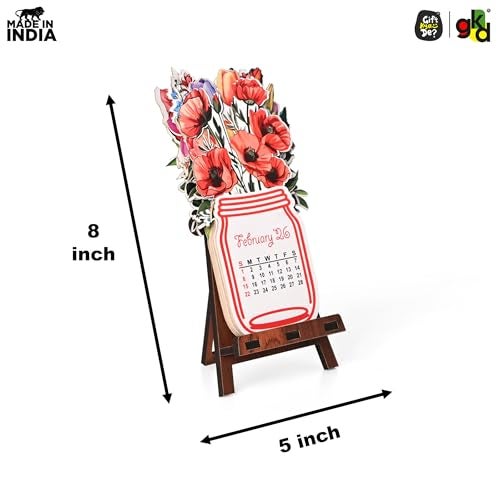 Gift Kya De GKD Paper Desk Calendar 2026 with Wooden Stand | Monthly Flip Calendar for Office, Home & Study Table | Aesthetic Floral Theme | Canning Jar Shaped | Eco-Friendly & Durable - Image 3