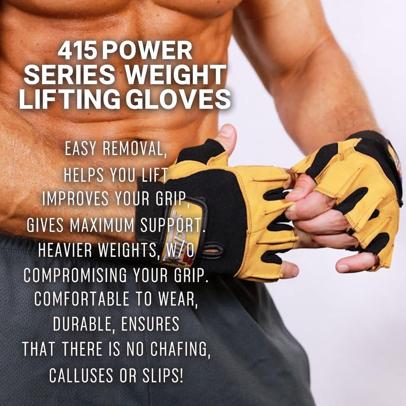 Schiek Sports Schiek Sport Model 415 Power Lifting Fingerless Gloves - Durable Weight Lifting Grip Gloves - Image 4