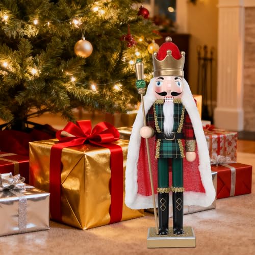 Vipush Christmas Wooden Nutcracker Soldier - 15 Inch The King in a Cloak Style Figure Ornament Desktop Xmas Puppet Decor Doll Pendant for Party Store Home - Image 5