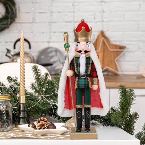 Vipush Christmas Wooden Nutcracker Soldier - 15 Inch The King in a Cloak Style Figure Ornament Desktop Xmas Puppet Decor Doll Pendant for Party Store Home - Image 3