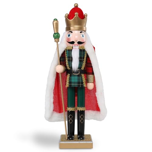 Vipush Christmas Wooden Nutcracker Soldier - 15 Inch The King in a Cloak Style Figure Ornament Desktop Xmas Puppet Decor Doll Pendant for Party Store Home - Image 1