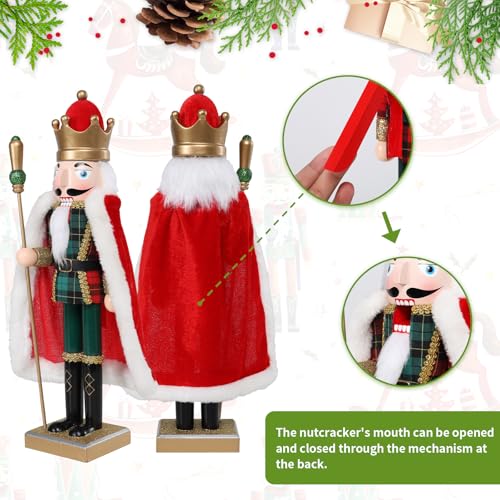 Vipush Christmas Wooden Nutcracker Soldier - 15 Inch The King in a Cloak Style Figure Ornament Desktop Xmas Puppet Decor Doll Pendant for Party Store Home - Image 2