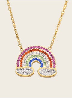 KAAF CREATIONS Rainbow Crystal Pendant Necklace, 18K Gold Plated Stainless Steel Chain, Multicolored  - Image 2