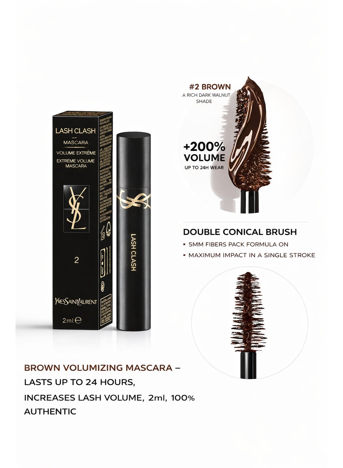 Yves Saint Laurent Lash Clash Mascara Intense Brown Up To 24h Wear Volumizing Effect 2 ml