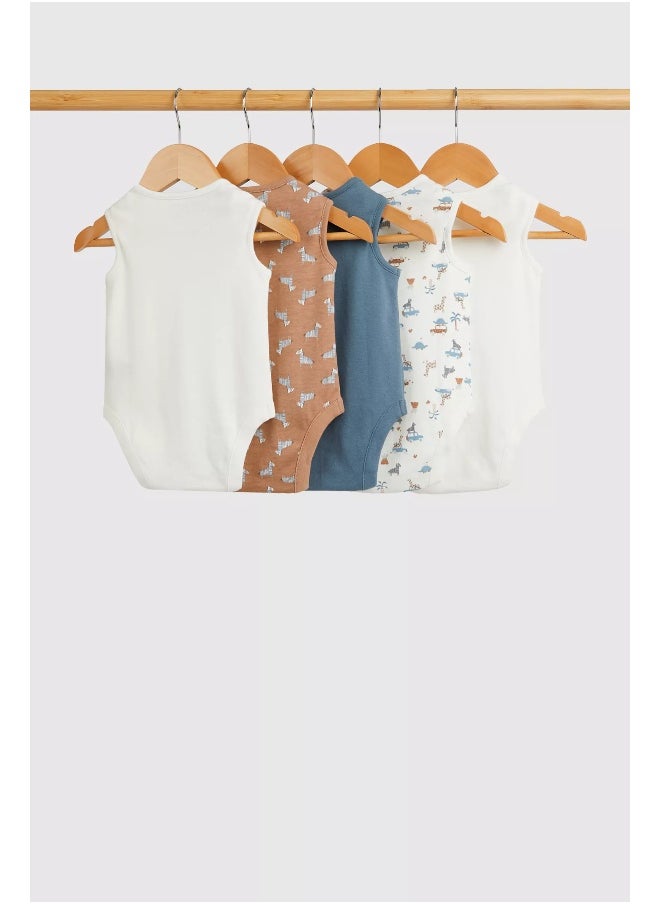 mothercare Zebra Sleeveless Bodysuits - 5 Pack  - Image 2