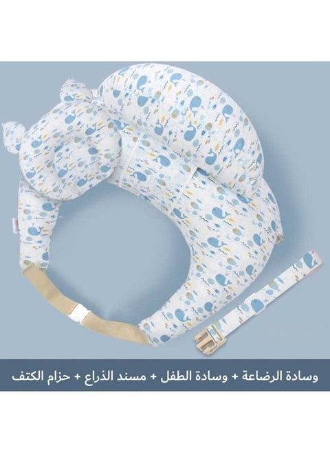 Blue Breast Feeding Nursing Pillow for Breastfeeding with Adjustable Waist Strap and Removable Cotton Cover