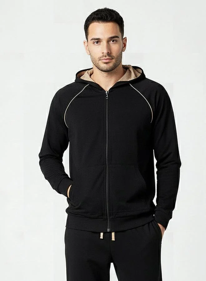 Splash FAV Men Piping Accent Zip Through Hoodie