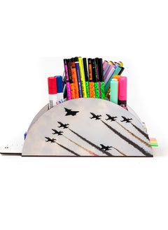 KutuTR Wooden Vip Flag and Airplanes Model Rainbow Ruler Desktop Pen Holder Organizer with Mounted Box  - Image 2