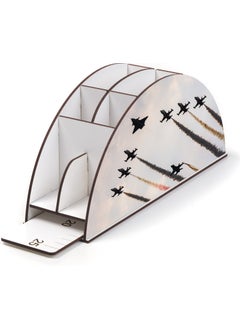 KutuTR Wooden Vip Flag and Airplanes Model Rainbow Ruler Desktop Pen Holder Organizer with Mounted Box  - Image 3