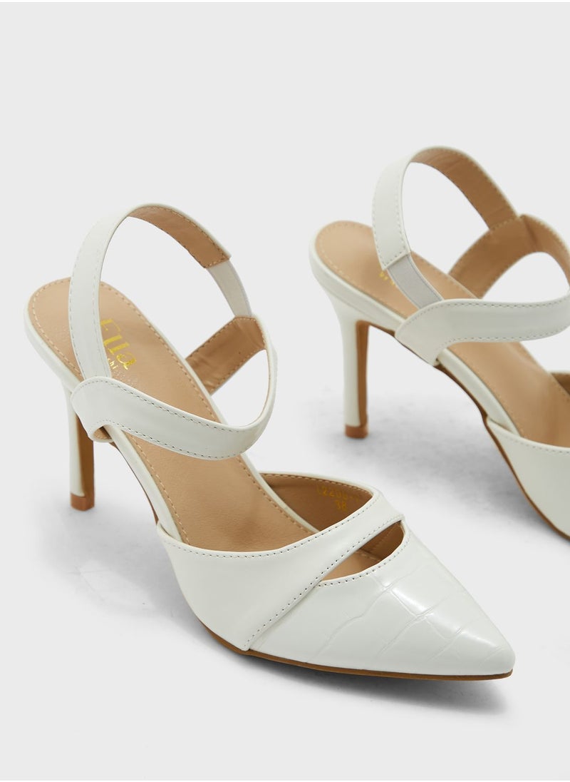 ELLA - Croc Effect Cutout Detail Pointed Pump - Image 1