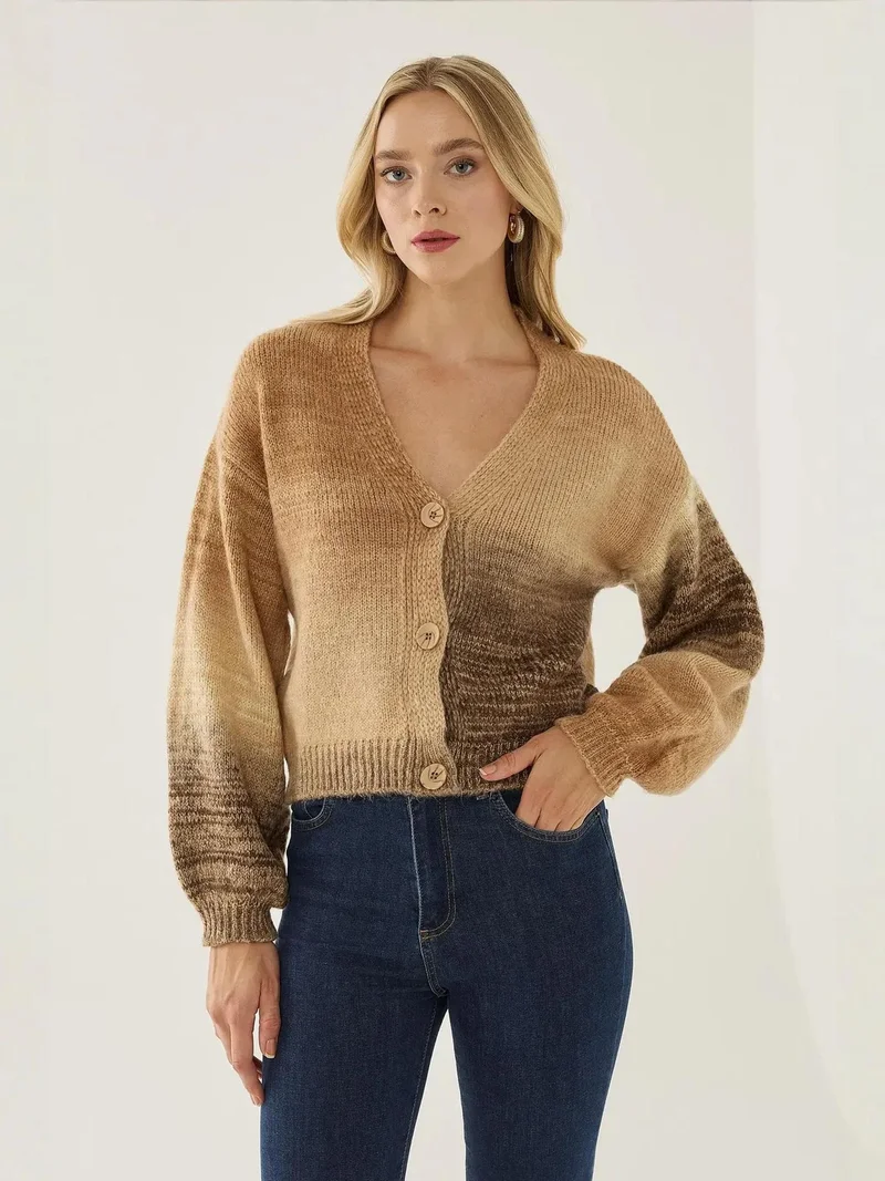 HICCUP Gradient V-Neck Relaxed Fit Cardigan