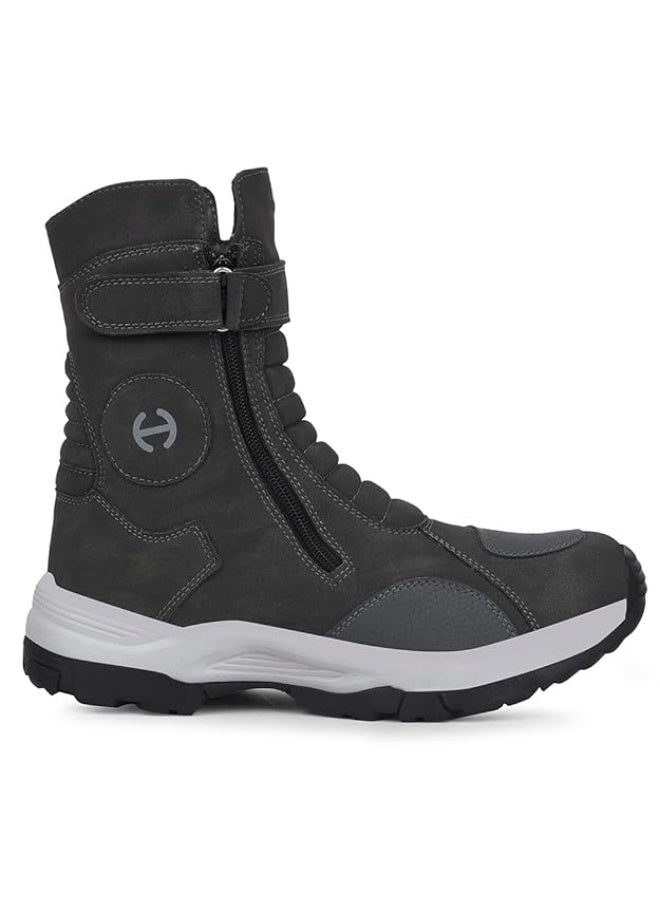 Liberty High Ankle Trekking Boots for Men - Black & Dark Grey | Comfortable and Durable - Suitable for Riding, Outdoor and Hiking Boots Footwear - Cushioned Footbed, Zipper Closure - Image 3
