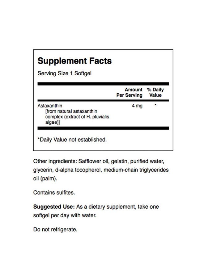 SWANSON Astaxanthin Eye Vision Brain Skin Health Antioxidant Support Supplement (Astaxanthin 4 Mg) 60 Softgels Sgels - Image 4