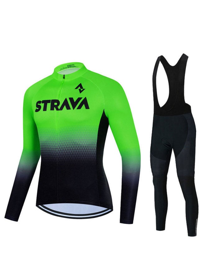 Hot Strava Long-sleeved Cycling Suit Suit Fleet Version Quick-drying Breathable Strap Can Be Drawn Design