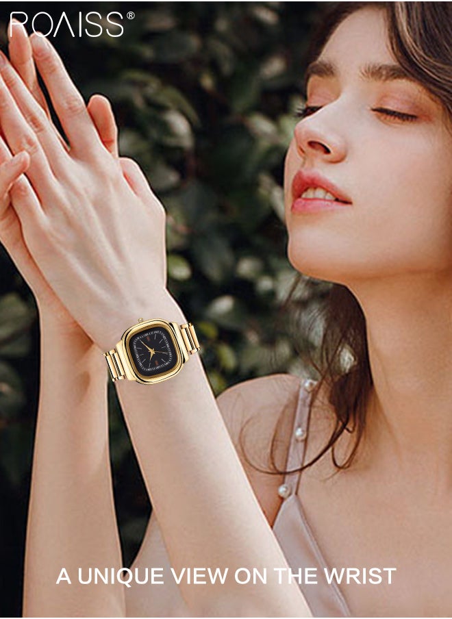 roaiss - Women's Steel Strap Quartz Watch, Analog Display Square Black Dial, Waterproof Luxurious Retro Wristwatch as Gift for Ladies - Image 1