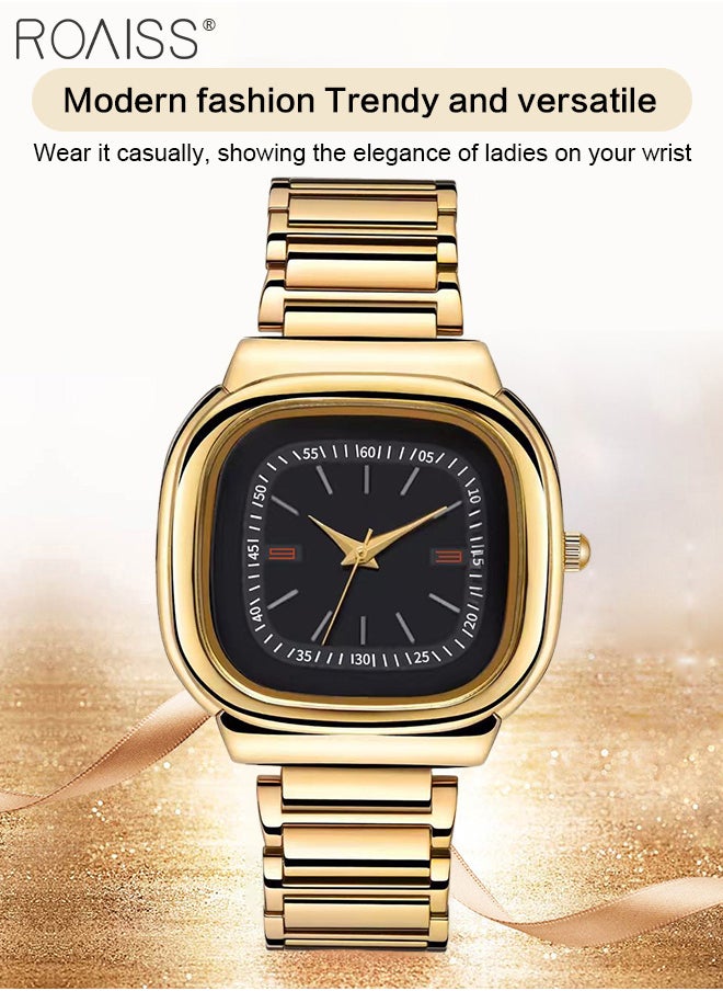 roaiss - Women's Steel Strap Quartz Watch, Analog Display Square Black Dial, Waterproof Luxurious Retro Wristwatch as Gift for Ladies - Image 1
