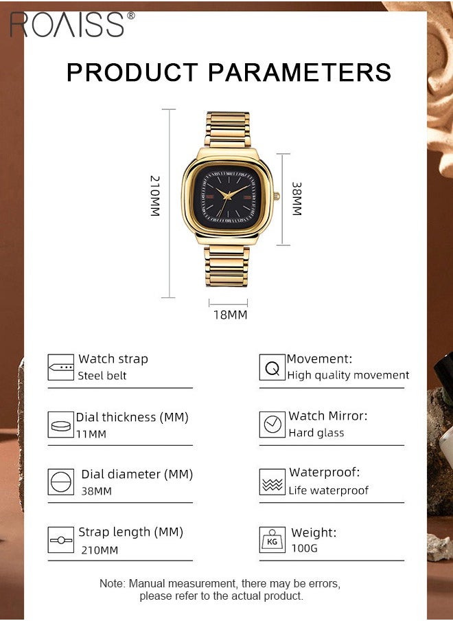 roaiss - Women's Steel Strap Quartz Watch, Analog Display Square Black Dial, Waterproof Luxurious Retro Wristwatch as Gift for Ladies - Image 1