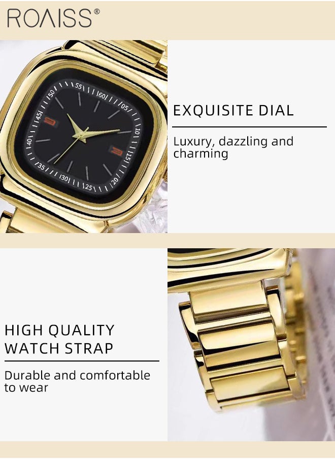 roaiss - Women's Steel Strap Quartz Watch, Analog Display Square Black Dial, Waterproof Luxurious Retro Wristwatch as Gift for Ladies - Image 1