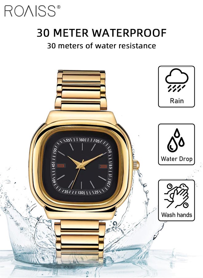 roaiss - Women's Steel Strap Quartz Watch, Analog Display Square Black Dial, Waterproof Luxurious Retro Wristwatch as Gift for Ladies - Image 1