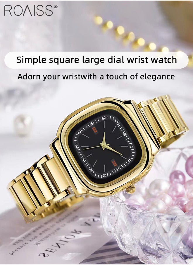 roaiss - Women's Steel Strap Quartz Watch, Analog Display Square Black Dial, Waterproof Luxurious Retro Wristwatch as Gift for Ladies - Image 1