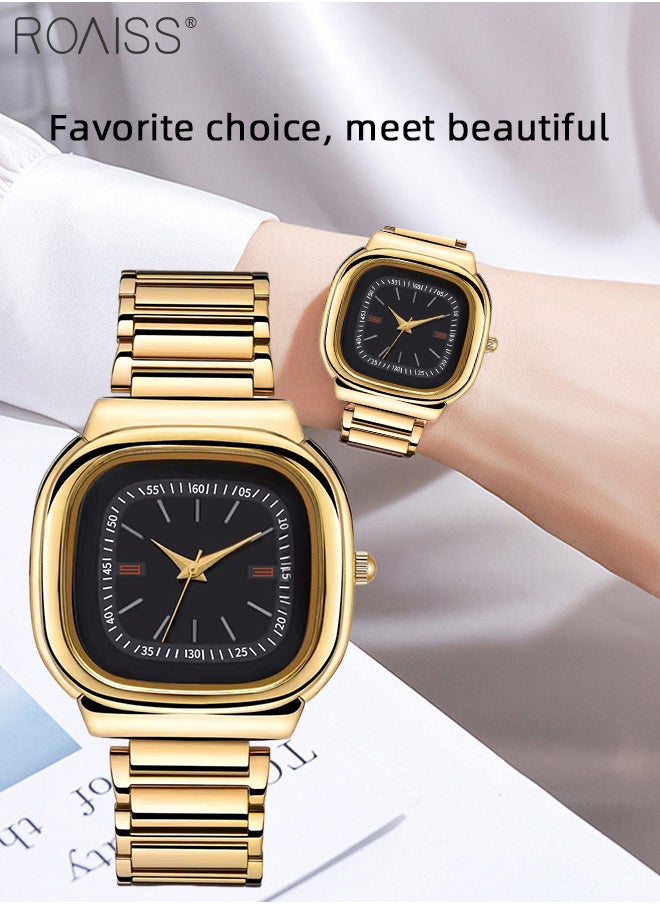 roaiss - Women's Steel Strap Quartz Watch, Analog Display Square Black Dial, Waterproof Luxurious Retro Wristwatch as Gift for Ladies - Image 1