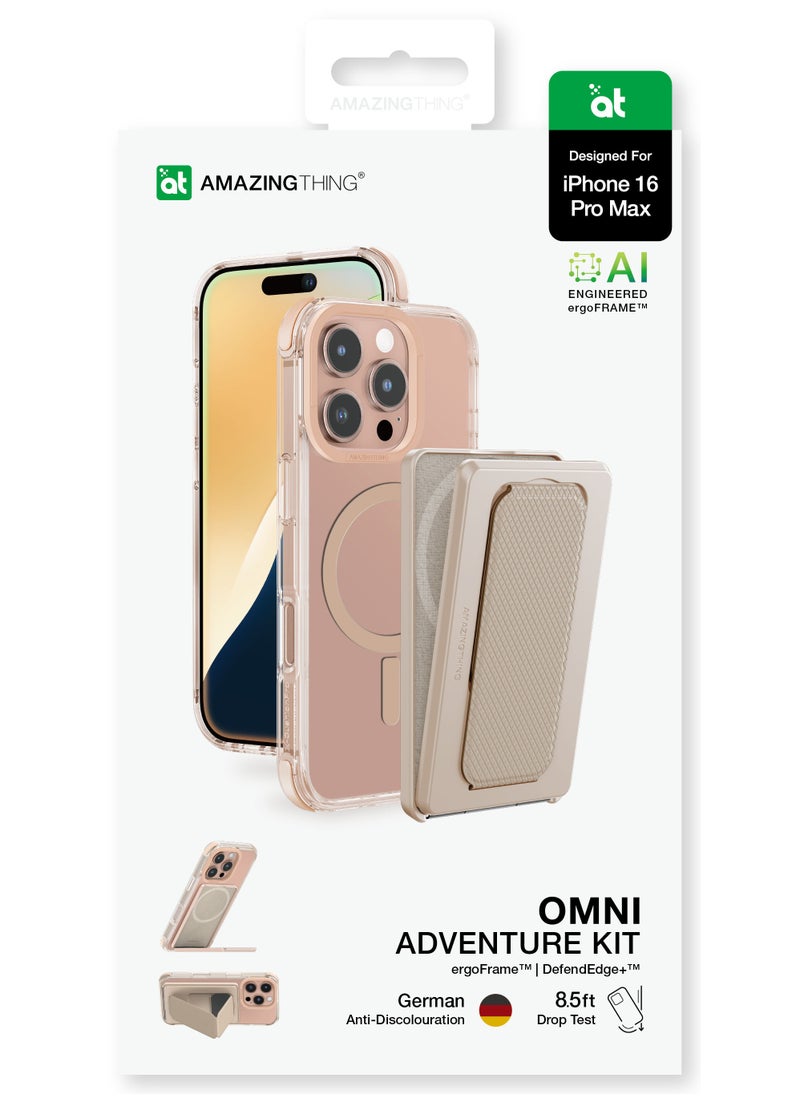 AMAZINGthing - Omni Mag (10Feet) Drop Proof for iPhone 16 Pro MAX Case Cover Compatible with MagSafe Kickstand - Desert Titanium - Image 1