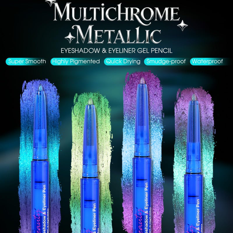 SUSIKEKI 4PCS Chameleon Metallic Eyeshadow & Eyeliner Gel Pencil Set â€“ Multichrome Shifting Colors Glitter Eye Makeup, Waterproof Long-Lasting Smudge-Proof Duochrome Pencil for Multi-Dimensional Looks - Image 4