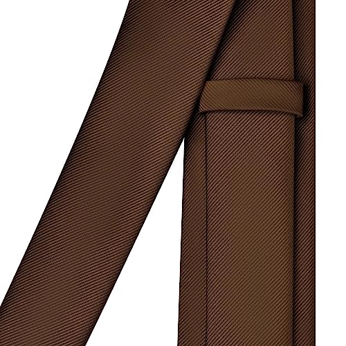 Branduce 2.4" Brown Tie Mens Skinny Tie for Wedding 6cm Solid Pure Color Thin Slim Woven Necktie (TA04-31) - Image 4