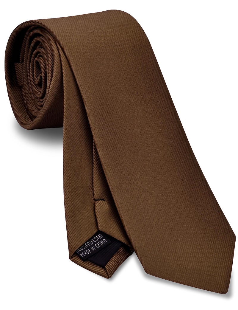 Branduce 2.4" Brown Tie Mens Skinny Tie for Wedding 6cm Solid Pure Color Thin Slim Woven Necktie (TA04-31) - Image 1