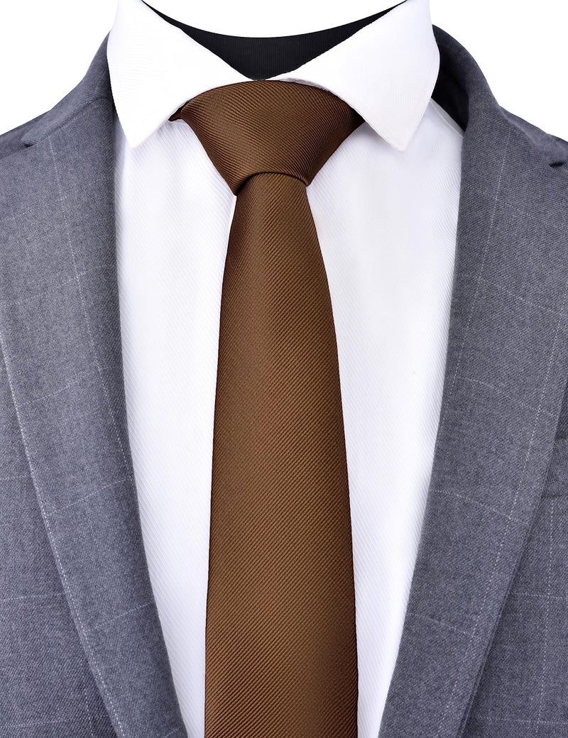 Branduce 2.4" Brown Tie Mens Skinny Tie for Wedding 6cm Solid Pure Color Thin Slim Woven Necktie (TA04-31) - Image 2