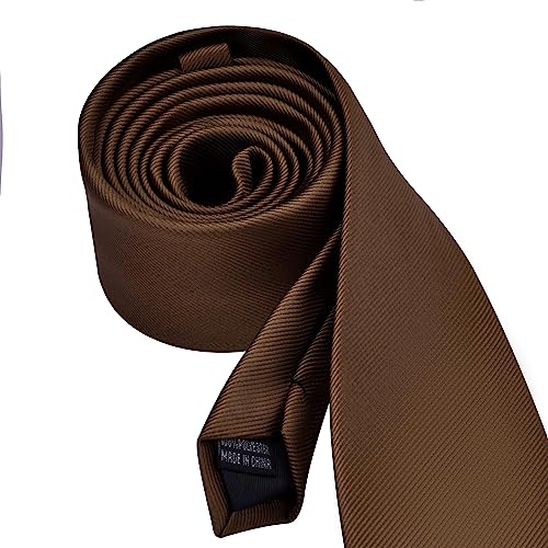Branduce 2.4" Brown Tie Mens Skinny Tie for Wedding 6cm Solid Pure Color Thin Slim Woven Necktie (TA04-31) - Image 3