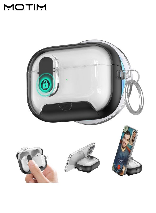 موتيم حافظة AirPods 4 (2024) مع حامل هاتف، متوافقة مع MagSafe، واقية صلبة عسكرية، MagSafe سهلة الاستخدام، قفل مقاوم للسقوط، سهلة الفتح - Image 1
