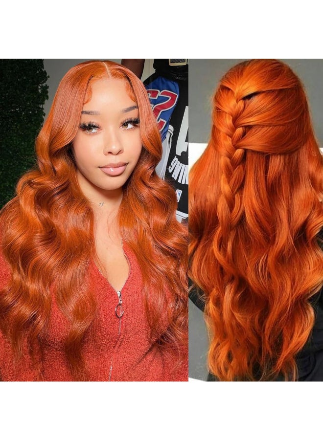 Loyom Ginger Lace Front Wigs Human Hair Colored 13x4 Ginger Orange Body Wave Lace Front Wigs Human Hair Pre Plucked 200 Density Colored Ginger Lace Front Wigs HD Lace Frontal Wig 88J Color 26 Inch - Image 2